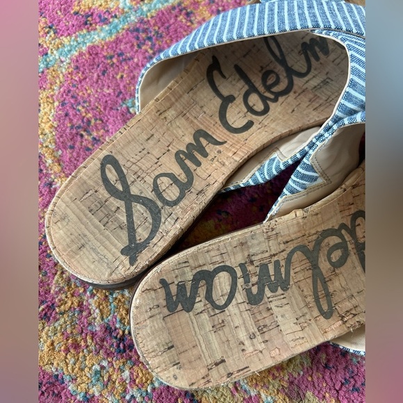 Sam Edelman | Women’s Blue/White Stripe Hattie Crisscross Canvas Slip On Flats - Picture 6 of 16